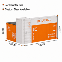 Comptoir de réception industriel commercial durable orange avec éclairage LED, design de porte de conteneur, en acier inoxydable, pour bureau et hôtel