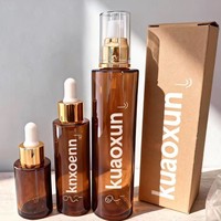 Flacon pompe en verre noir mat format voyage pour huile à barbe homme, flacon compte-gouttes, emballage cosmétique, stock disponible, vente en gros