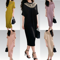 Robes plissées modestes grande taille en gros, design tendance, rouge uni, simples, décontractées pour femmes, Vetidos, taille unique, robe élégante pour l'église