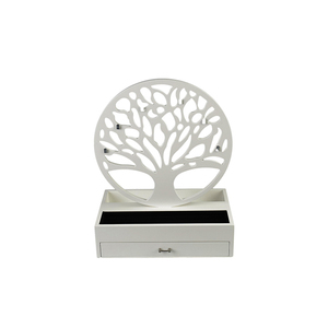 Boîte à <span class=keywords><strong>bijoux</strong></span> en bois blanc mat avec support à collier en forme d'arbre, organisateur de rangement pour <span class=keywords><strong>bijoux</strong></span> à double tiroir et multi-compartiments - Product Image 3