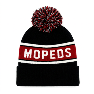 Denny Cycles LLC Mopeds Bonnet en tricot de laine avec pompon et logo brodé, chaud pour l'hiver, pour femme, rouge, noir, gris, blanc - Product Image 1