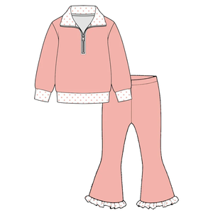 Ensemble fille, nouveau design, pull polo, pantalon évasé à volants, vêtements assortis pour enfants - Product Image 4