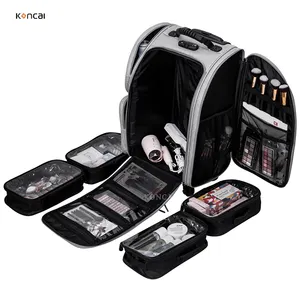 Bsci Leden Koncai Soft Sided Beauty Case Make-Up Train Case Rollende Nylon Tas Pu Make-Up Hoesjes Met Wielen Cosmetisch