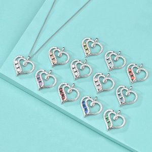 GP111 kalung liontin hati cinta selamanya untuk wanita 925 perak murni dengan batu lahir hadiah perhiasan zirkonia untuk wanita anak perempuan - Product Image 2