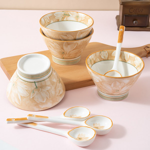 Nordic Plant Lotus Pond Moonlight <b>Bone</b> China Bowl High-Value Douyin Internet Celebrity Tableware Home Use Underglaze Color - Product Image 2