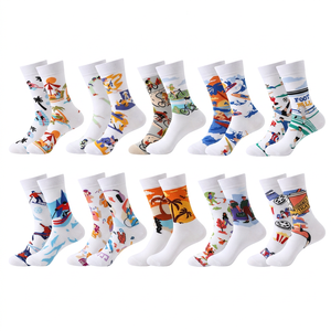 Men's Crew Socks ODM Anti-Slip Anti-Bacterial Casual 100% Cotton Floral Pattern Breathable Knitted Autumn Daily Wear - Product Image 1