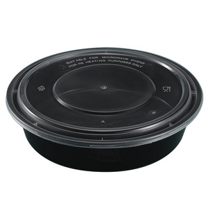 Black Round To-Go PP Plastic Noodle Bread <b>Lunch</b> Plan <b>Box</b> Disposable Take Bowls Microwave Food Safe Durable <b>Stackable</b> - Product Image 1
