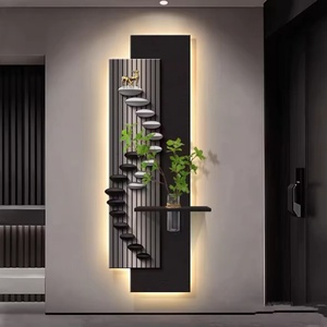 <span class=keywords><strong>Art</strong></span> mural <span class=keywords><strong>moderne</strong></span> de luxe en grès à motif cerf, design à rayures superposées double couche, décoration LED mate avec vase pour hôtel, villa, <span class=keywords><strong>galerie</strong></span> - Product Image 1