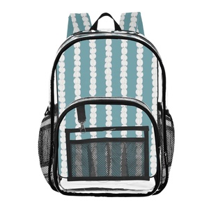 Hawaii Blue Crown Print Custom Design Teen Girls See Through Bookbag Transparent PVC Bag Casual Clear <b>Backpack</b> with Black Trim - Product Image 1