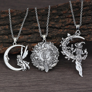 Collar con Colgante de Bruja Gótica de Halloween con Calavera, Luna y Estrella, Sombrero Mágico Misterioso, Escoba de Bruja, Joyería de Moda Gótica para Fiestas Rock, Regalo - Product Image 1