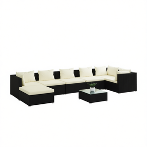 Conjunto de Muebles de Jardín de Ratán Negro para 6 Personas, Muebles de Exterior Contemporáneos Resistentes a la Intemperie, Sofá de Patio con Mesa de Centro - Product Image 1