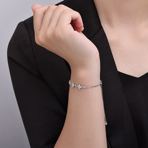Flower Zircon <b>Bracelet</b> <b>Adjustable</b> <b>Silver</b> Tone Everyday Wear Jewelry - Product Image 4