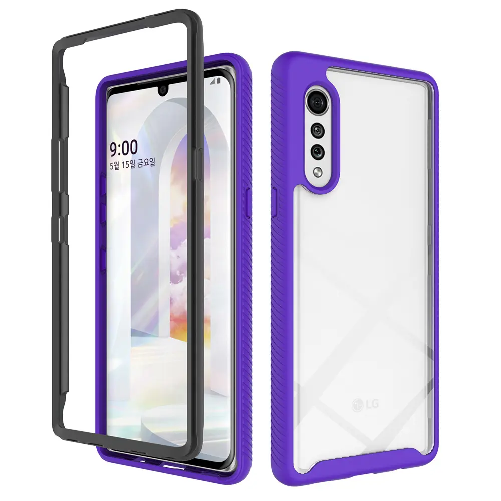 Good Quality PC+TPU Hybrid Full Body Protection Armor Case for LG Velvet, PC front +Soft TPU Middle Frame+Clear PC back 360 case