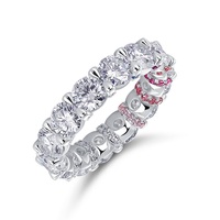 Bague Panyu en argent S925 entièrement sertie de moissanite, taille brillant rond, pierre rose, alliance empilable détaillée pour femme