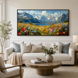 Alpine Meadow in Bloom Abstract Painting Textured Handmade Artwork <b>for</b> Luxury Home Decor Living Room Bedroom Custom <b>Canvas</b> Art - Product Image 1