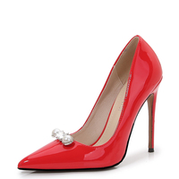 Chaussures à talons hauts de grande taille 44 45 46 Eu pour femmes, chaussures de luxe en cuir verni, chaussures à talons hauts pour le travail, chaussures à talon avec boucle perlée, escarpins de 5 pouces