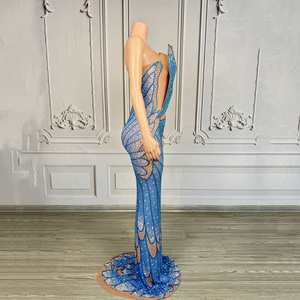 Abiti da sera con diamanti blu <span class=keywords><strong>farfalla</strong></span> abito da Club estivo di alta classe blu cristallo abiti da sera di lusso - Product Image 4