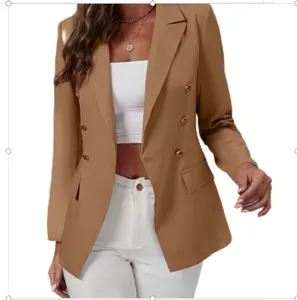 여성용 긴팔 옷깃 작은 정장 재킷 2023 봄 표준 니트 롱 코트 여성을위한 새로운 유럽과 미국 캐주얼