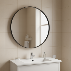 Espejo de Baño Redondo de Pared de 30 Pulgadas con Marco de Aleación de Aluminio Negro, Diseño Minimalista, Espejo de Vanidad para Baño - Product Image 2