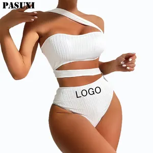 PASUXI OEM Ladies 2024 Fashion Bikini Set Solid Swimming Suits Custom Swimwear Sexy Women High Waist Two Piece Swimsuits
