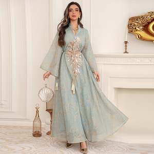Spring Summer <b>Long</b> Embroidered A-Line <b>Skirt</b> Loose Waist Print Gown for Women - Product Image 3