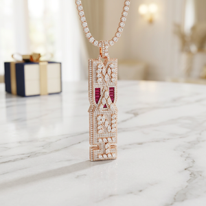 Pendentif de luxe en or rose avec diamant et incrustation de rubis, taille brillant rond, naturel, unisexe, cadeau, bijou de déclaration - Product Image 1