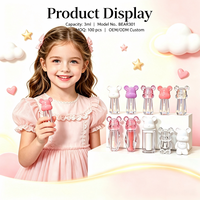 ISMAN Tubes de brillant à lèvres pour enfants 2,5 ml, motif ours de dessin animé, mignons, roses et blancs, emballage vide pour brillant à lèvres avec porte-clés et crochet, conteneur d'huile à lèvres