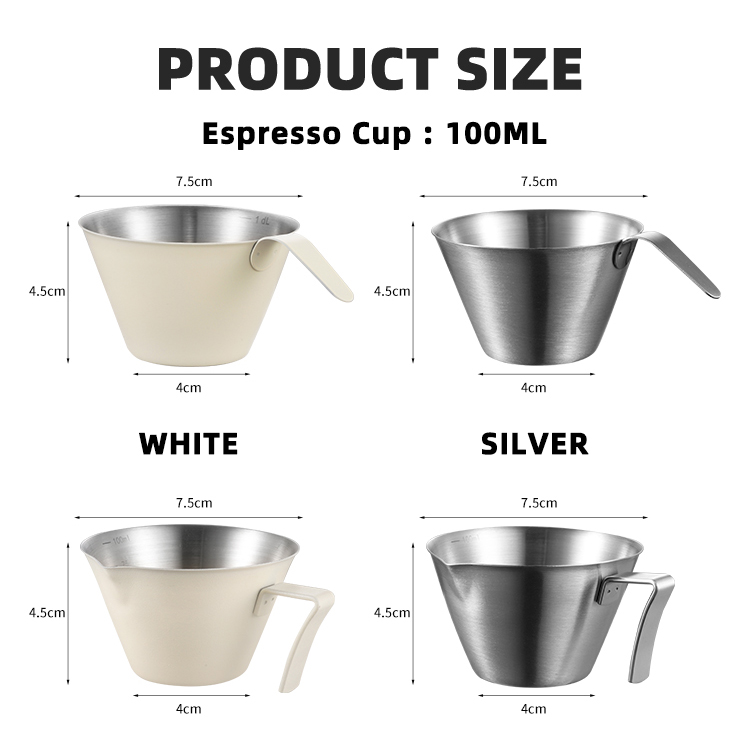 100ML Stainless Steel 304 Custom White Espresso Measuring Cup with Handle  Custom Logo Shot Cups With Spout and Scale| Alibaba.com