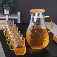 Carafe à boire en verre borosilicate de haute qualité, théière, pichet en verre résistant à la chaleur avec couvercle, bouilloire à eau en verre, ensemble de tasses
