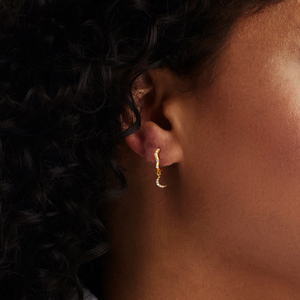 CANNER - Pendientes de Plata de Ley S925 con Colgante de Luna, Luna Creciente con Circonita, Pendientes de Aro Irregulares para Mujer - Product Image 6