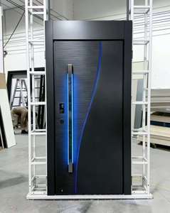 Portes <span class=keywords><strong>d</strong></span>'<span class=keywords><strong>entrée</strong></span> et de villa modernes, étanches, à LED bleues larges, en aluminium moulé, avec poignées en acier inoxydable – Meilleures ventes - Product Image 1