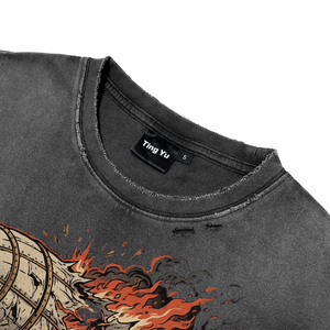T-shirts pour hommes vintage effet vieilli délavé à l'acide, respirants, style décontracté, imprimé punk, coupe oversize, streetwear, manches courtes, été - Product Image 3