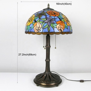 LongHuiJing 16Inch Tiffany Style <b>Rose</b> Stained Glass Lampshade Table Lamps Antique Bronze 3-<b>light</b> With Brown Copper Base - Product Image 5