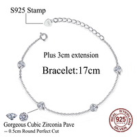Bracelet jonc en argent sterling 925 avec zircon cubique serti clos, bijoux fins, grande taille, avec breloque chaîne, pour femmes - Prix de gros