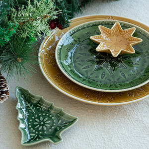 JOYYE Decoración de Mesa de Navidad Personalizada, Plato Pequeño de Cerámica en Forma de Nieve, Plato de Servir Salsa de Aperitivos de Cerámica Vintage - Product Image 5