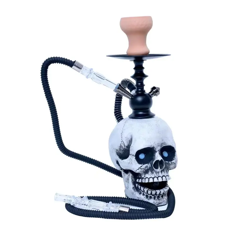 Mooie Rook Schedel Waterpijp Met Led Licht Fabriek Hars Enkele Slang Shisha Bot Skelet-Hoofd Waterpijp Shisha