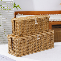 Boîte de rangement vintage en PP tressé avec couvercle à loquet pour la gestion des câbles dans la cuisine et la chambre, design empilable multi-tailles