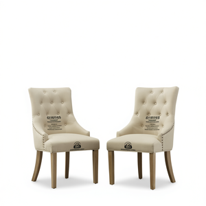 Juego de 2 sillas de comedor Tan Tufted de madera maciza con respaldo de ala y clavos decorativos - Product Image 1
