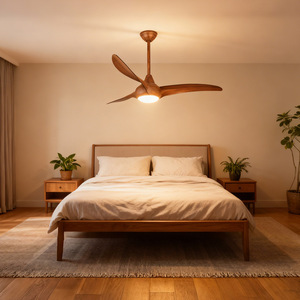 Ventilador de techo industrial de madera con luz LED de 3 aspas, montaje empotrado para comedor - Product Image 3