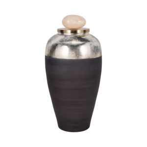 Vaso Decorativo in Vetro con Coperchio in Resina, Forma Ovale per Esposizione su Tavolo del Soggiorno, Elegante Elemento d'Arredo - Product Image 1