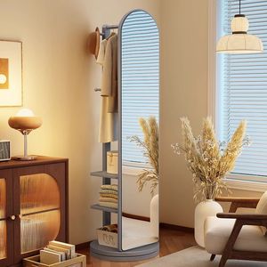 Espejo Giratorio con Perchero y Estantes de Almacenamiento para Dormitorio, Uso Doméstico, Madera de Nogal, Diseño Sencillo - Product Image 4