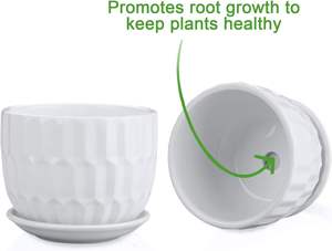 Pots de fleurs cylindriques en céramique écologiques MDJ de 4 pouces avec soucoupe intégrée, lot de 6 blancs pour plantes succulentes et plantes serpentines - Product Image 3