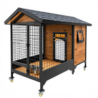 Nichoir extérieur pour chien en panneaux de bois avec gamelle et roues pour jardin côtier