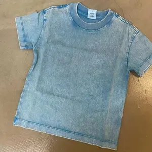 2024 новый стиль, оптовая продажа, дизайнерские футболки, детская 100% хлопковая детская негабаритная винтажная стирка, Детская футболка большого размера