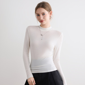 Nouvelle Collection Printemps 2026 – T-shirt <span class=keywords><strong>Femme</strong></span> <span class=keywords><strong>Col</strong></span> Montant Coupe Slim Décontracté Polyvalent Manches Longues Anti-Boulochage Respirant - Product Image 2