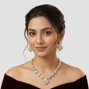 Traditional Ethnic Brass Silver Plated Coral Crystal Rhinestone Flower Design Choker <b>Set</b> Earrings Necklace Women's Wedding Party - Product Image 2