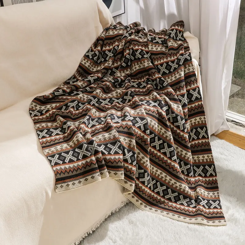 Giá rẻ bán buôn thiết kế hình học chăn giáng sinh dệt chăn cho sofa