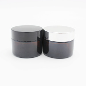 High quality empty round glass cosmetic bottles 50ml Amber cream jar lightproof storage jar with plastic cover