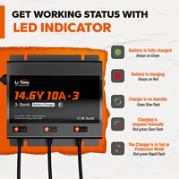Chargeur rapide LiFePO4 au lithium LiTime Factory en gros, 14,6 V 10 A, 3 banques, étanche IP65, AC 100-240 V, 168 W max, avec LED