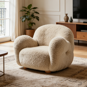 Chaise cocon incurvée minimaliste nordique, élégante, en tissu chenille blanc, siège de coiffeuse, forme unique, esthétique, chaises d'attente de salon - Product Image 5